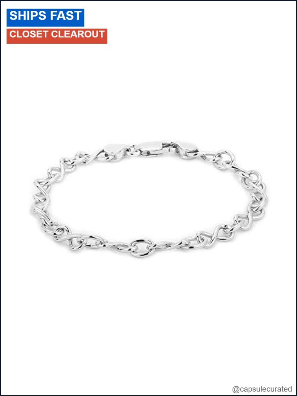 Sterling Silver Rhodium Plated Infinity Link Chain Bracelet 7.5"